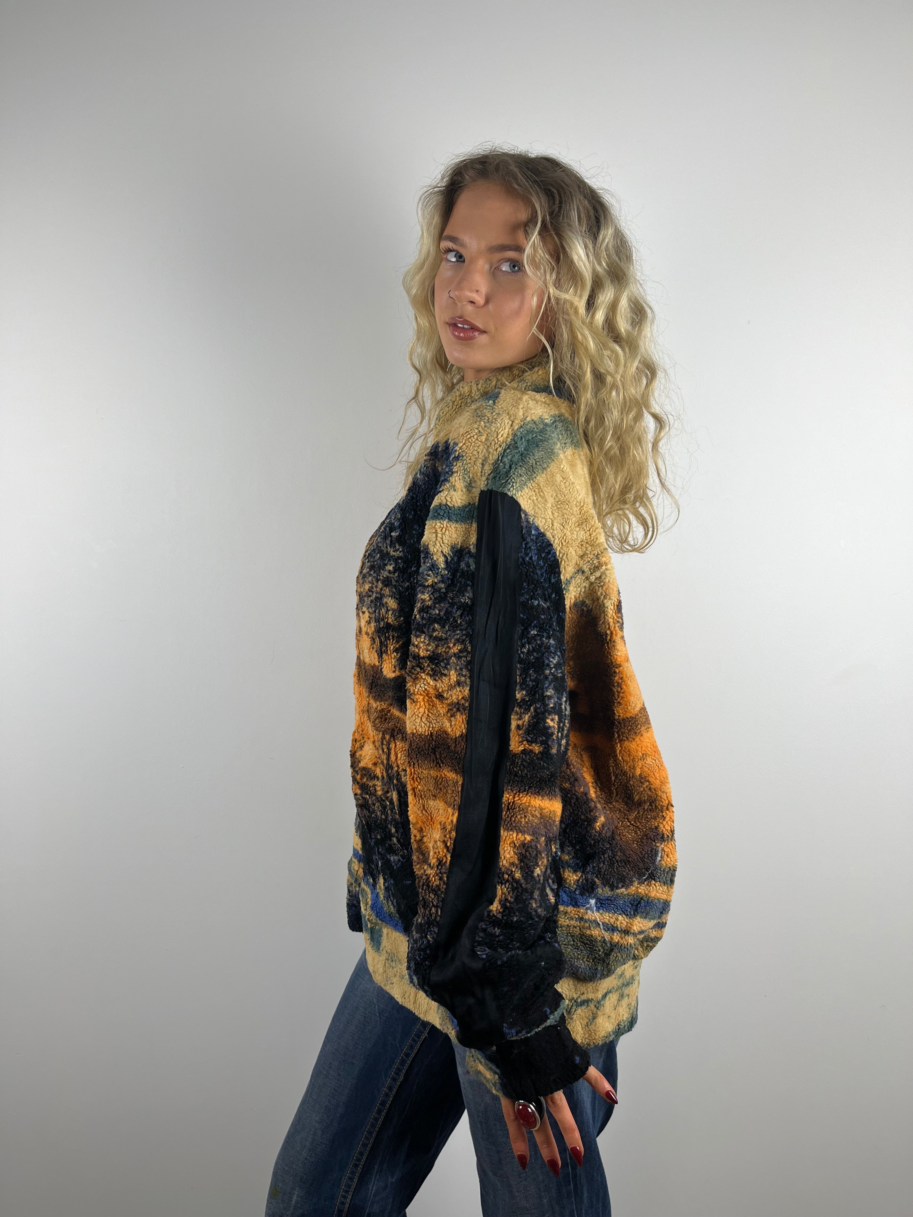 Vintage Forest Print Zip-Up Fleece (L)