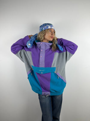Vintage blue purple pocket button up fleece