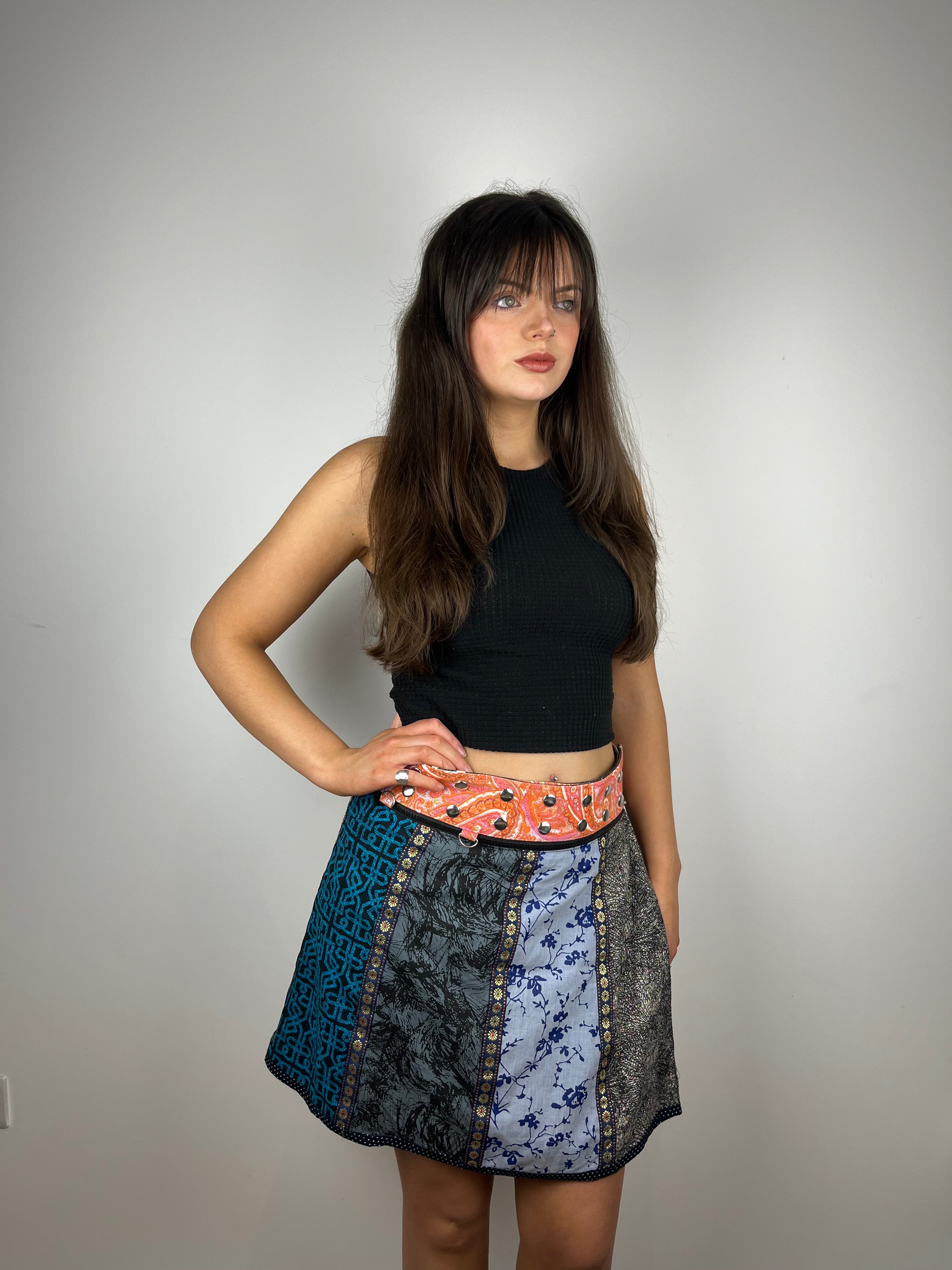 Vintage reversible adjustable button up mini skirt