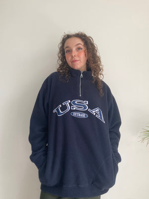 vintage navy usa halfzip fleece
