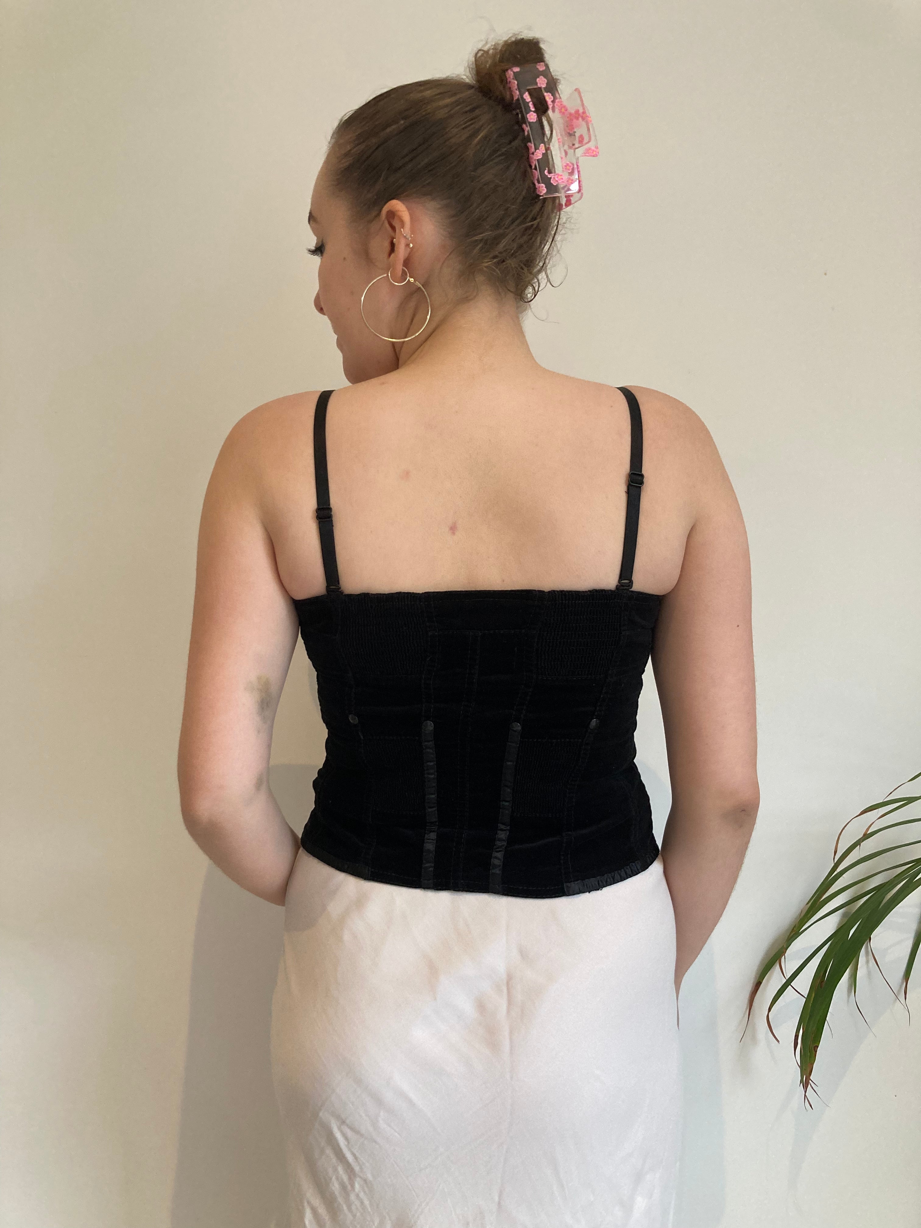 Vintage black velvet y2k button up corset style top