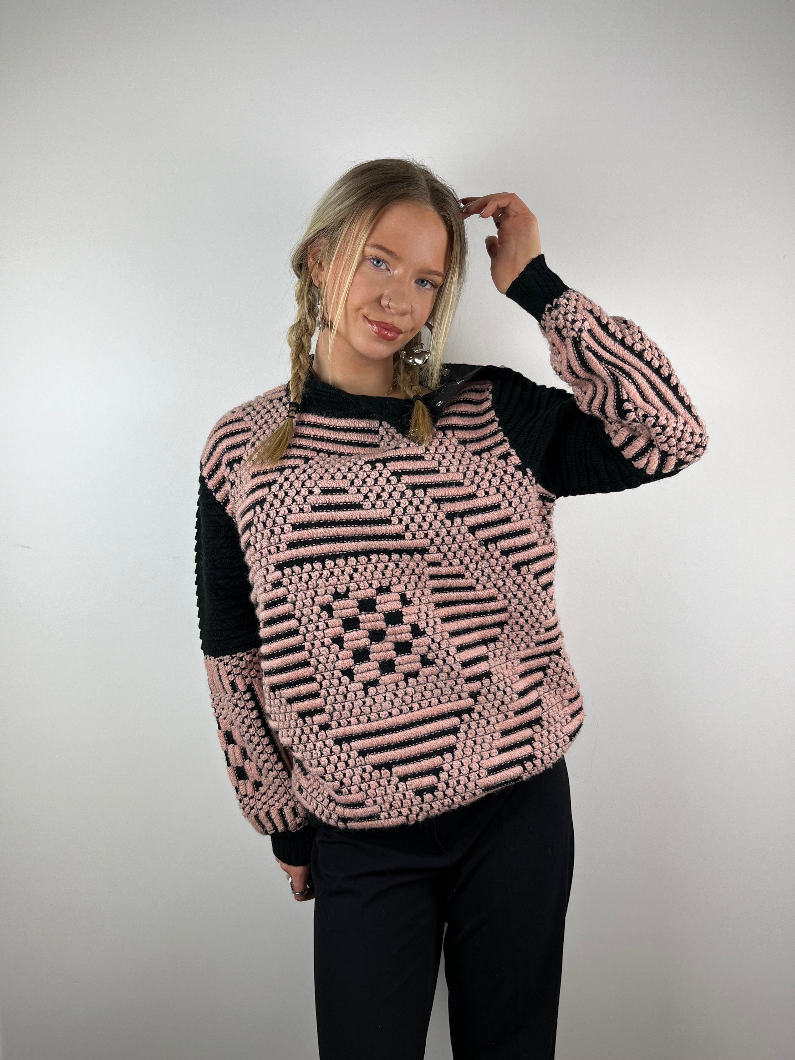 Vintage Pink Asymmetrical Button Knit (S)