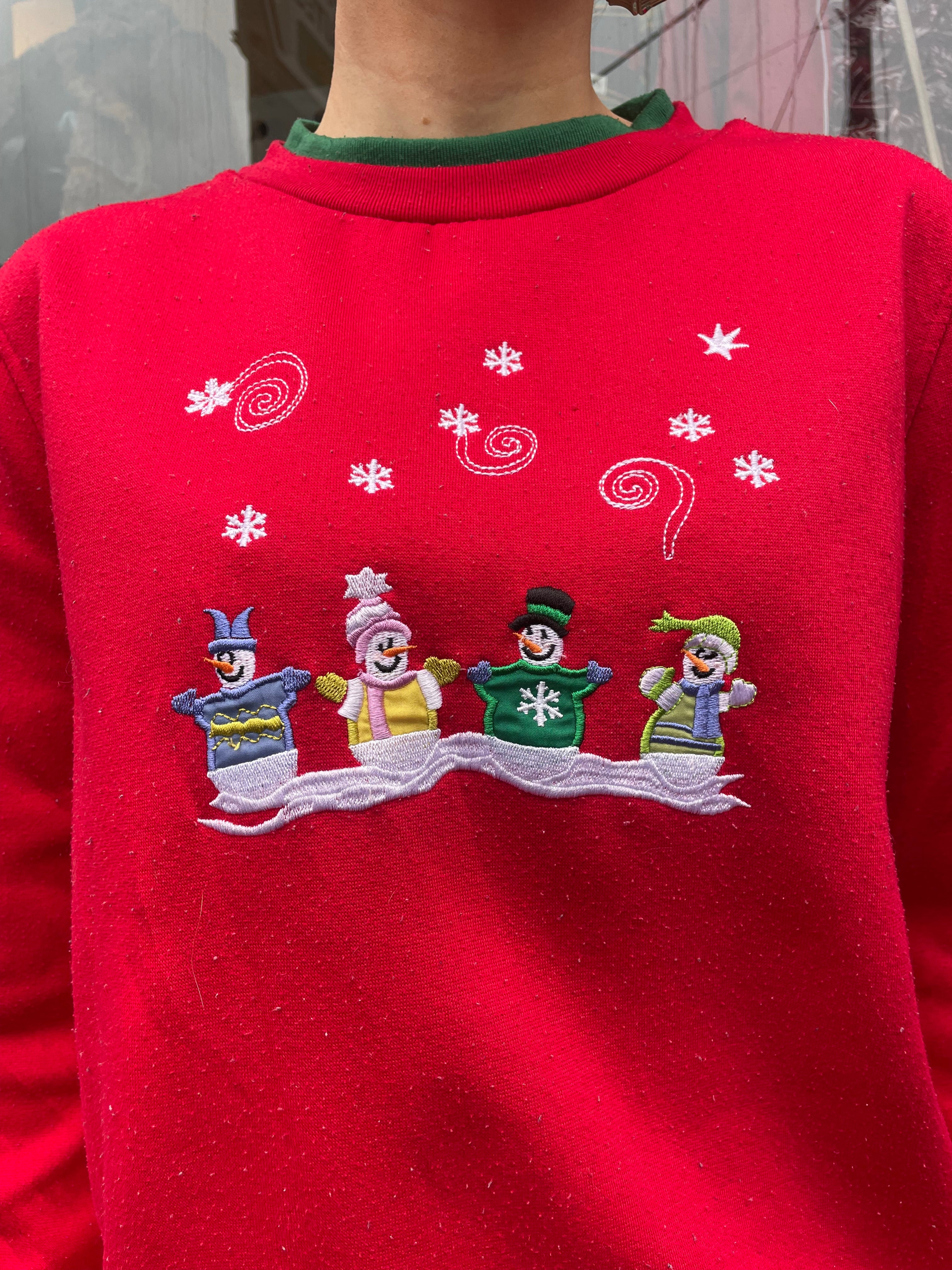 Vintage Red Snowman Christmas Sweatshirt (S)