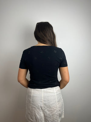 Vintage y2k glitter daisy black T-shirt top