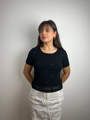 Vintage y2k glitter daisy black T-shirt top