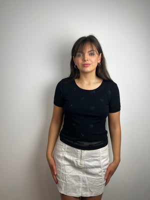 Vintage y2k glitter daisy black T-shirt top