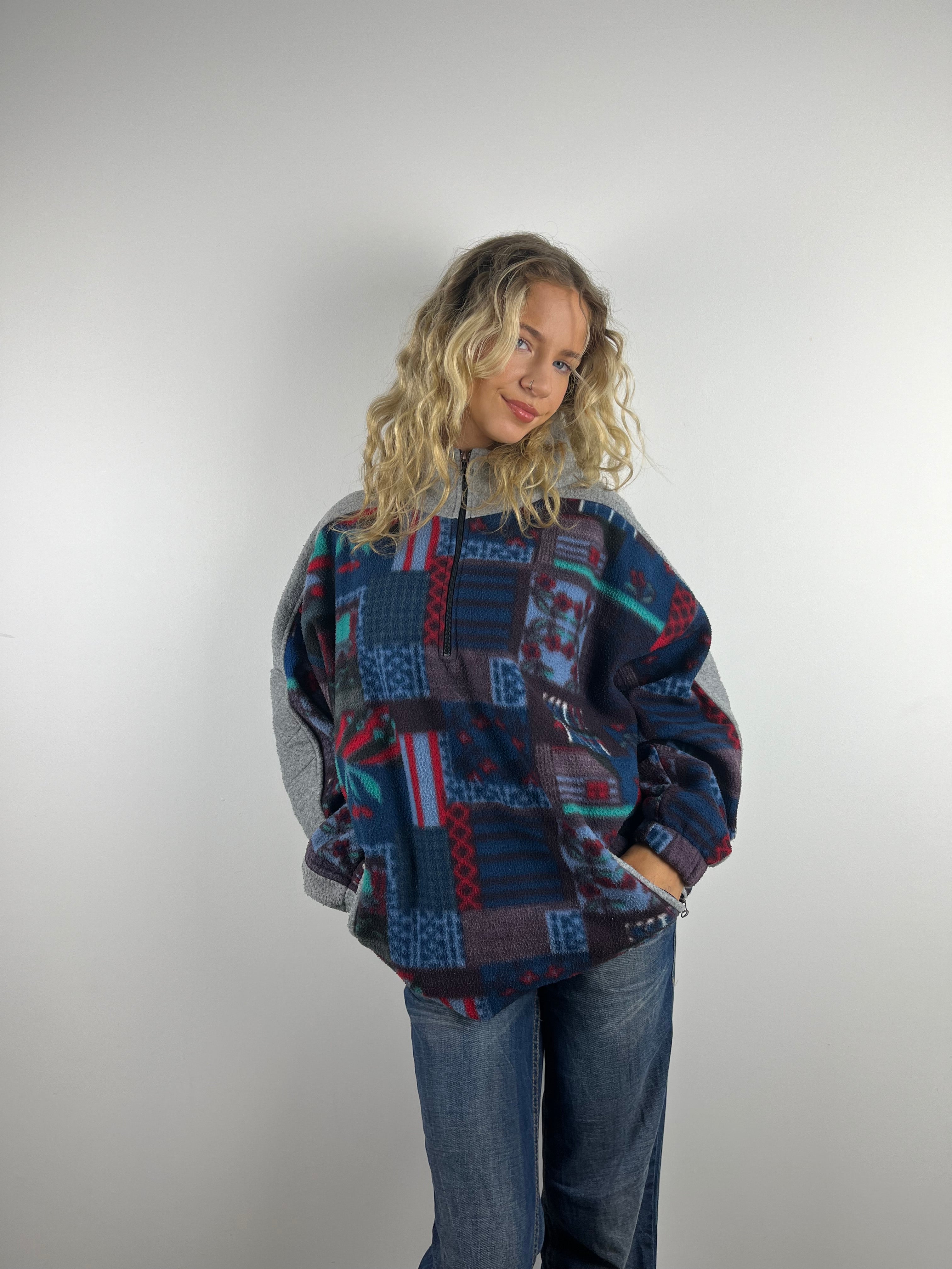 Vintage Multicoloured Grey Zip Up Fleece