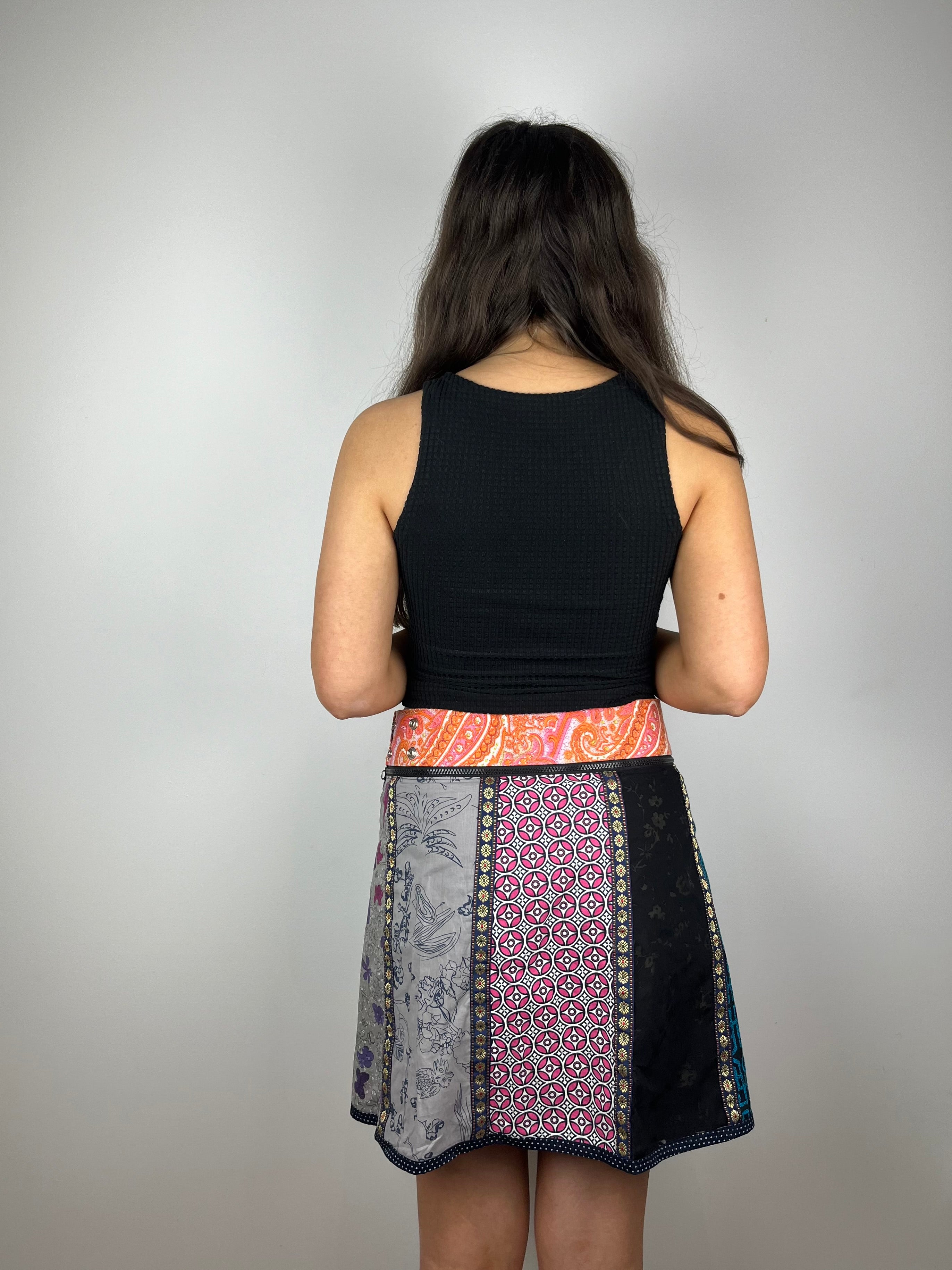 Vintage reversible adjustable button up mini skirt