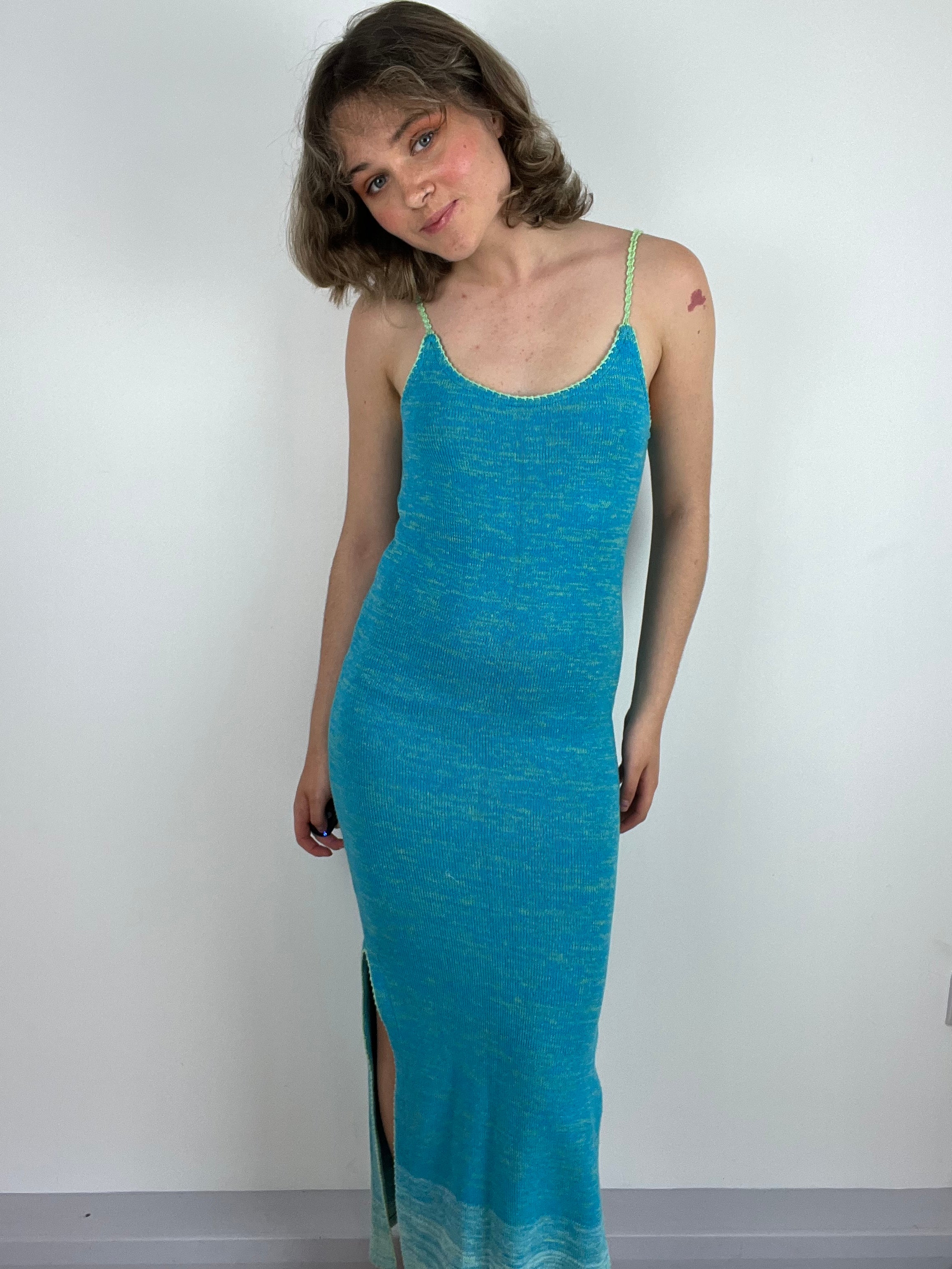 Vintage blue knit maxi dress