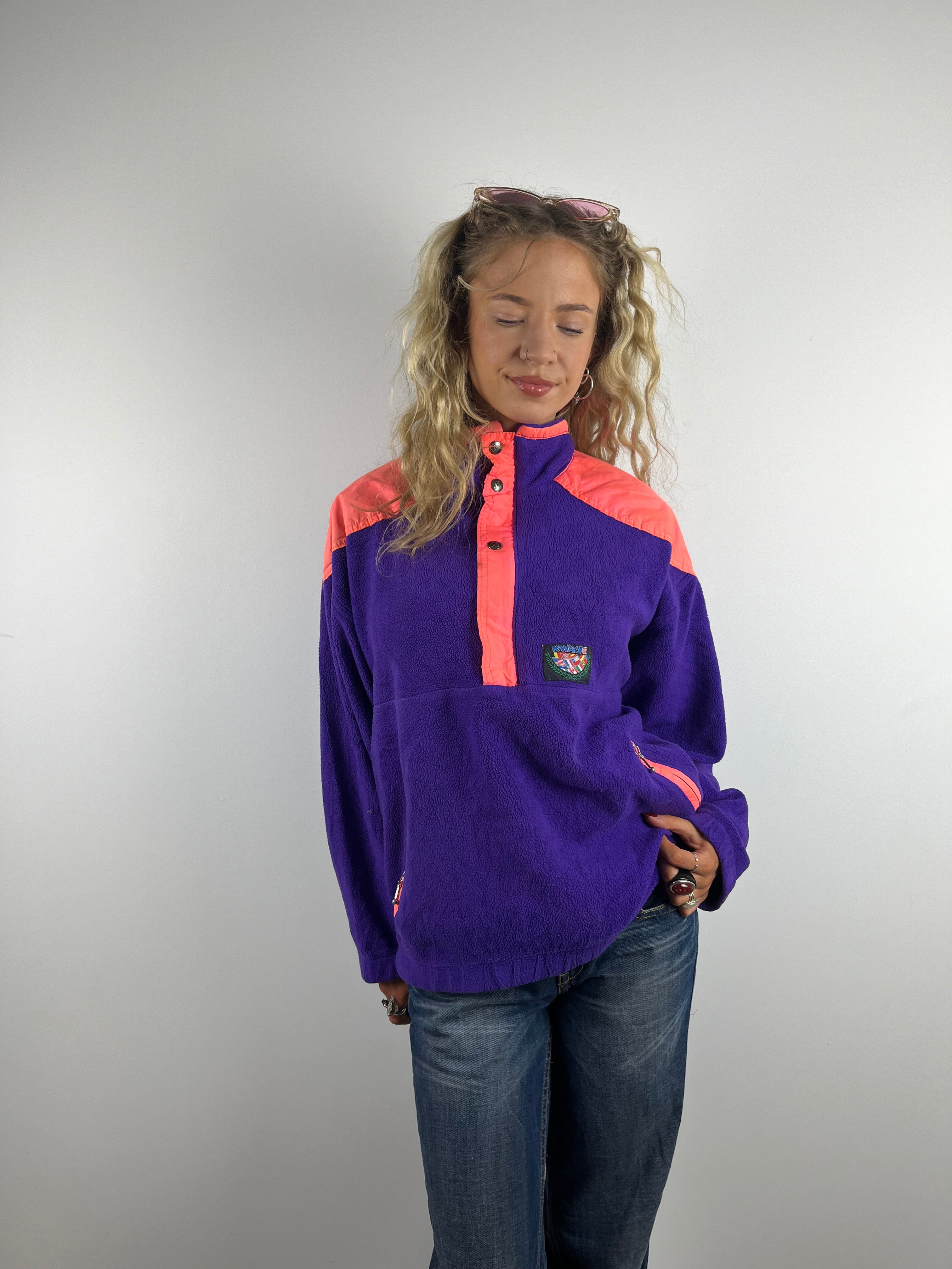 Vintage Pink And Purple Button Up Festival Fleece