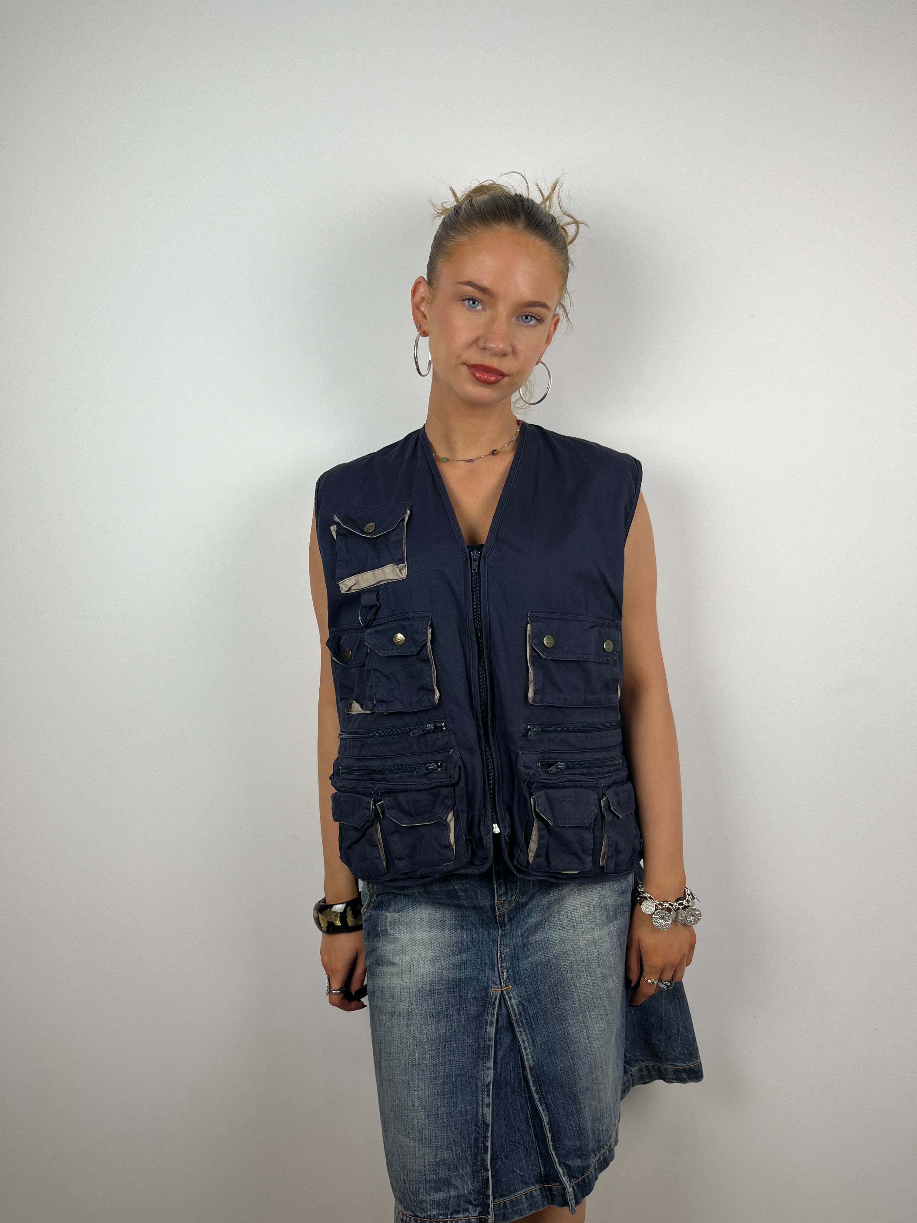 Vintage navy utility vest waistcoat hunting fisherman