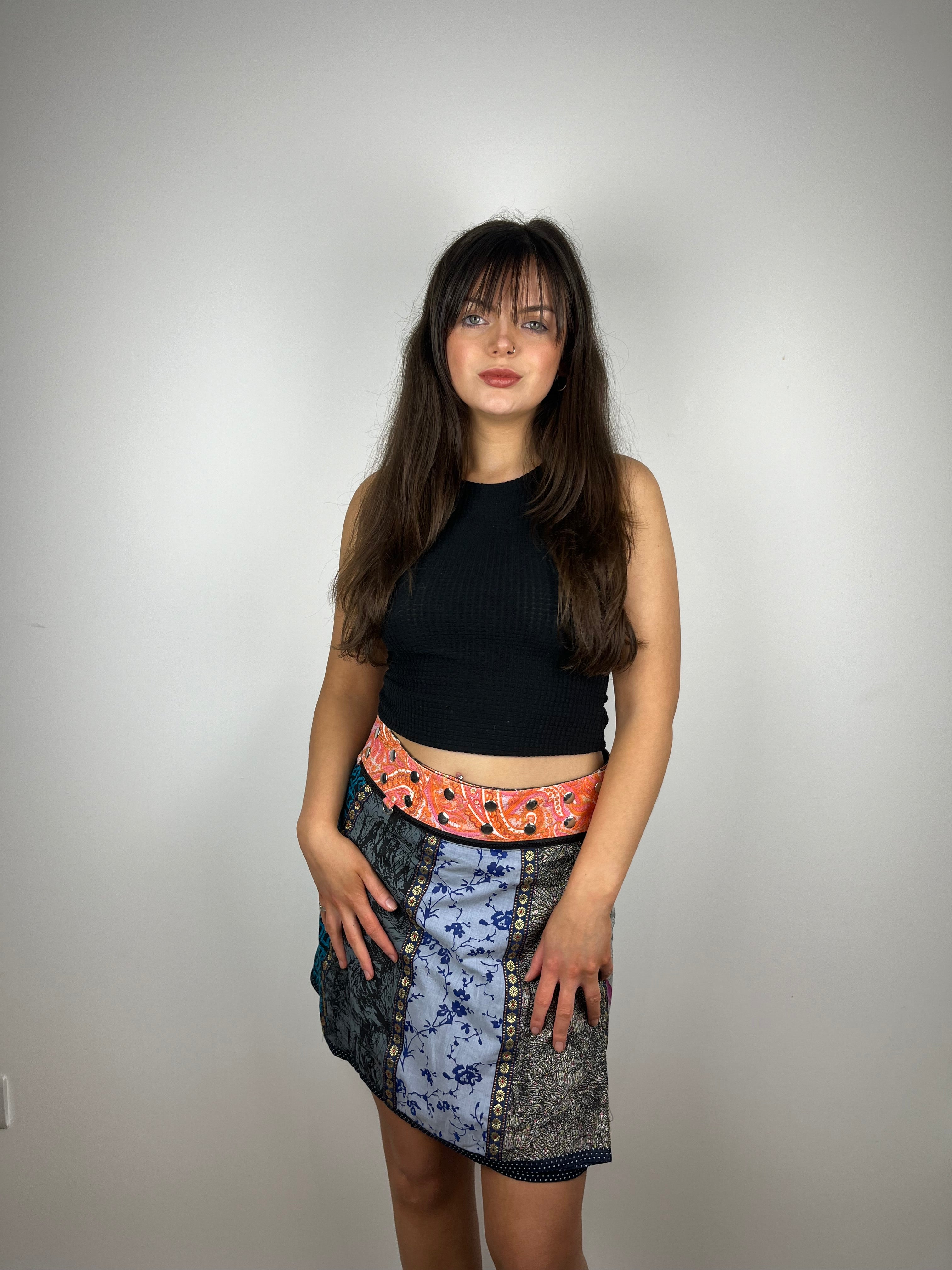 Vintage reversible adjustable button up mini skirt