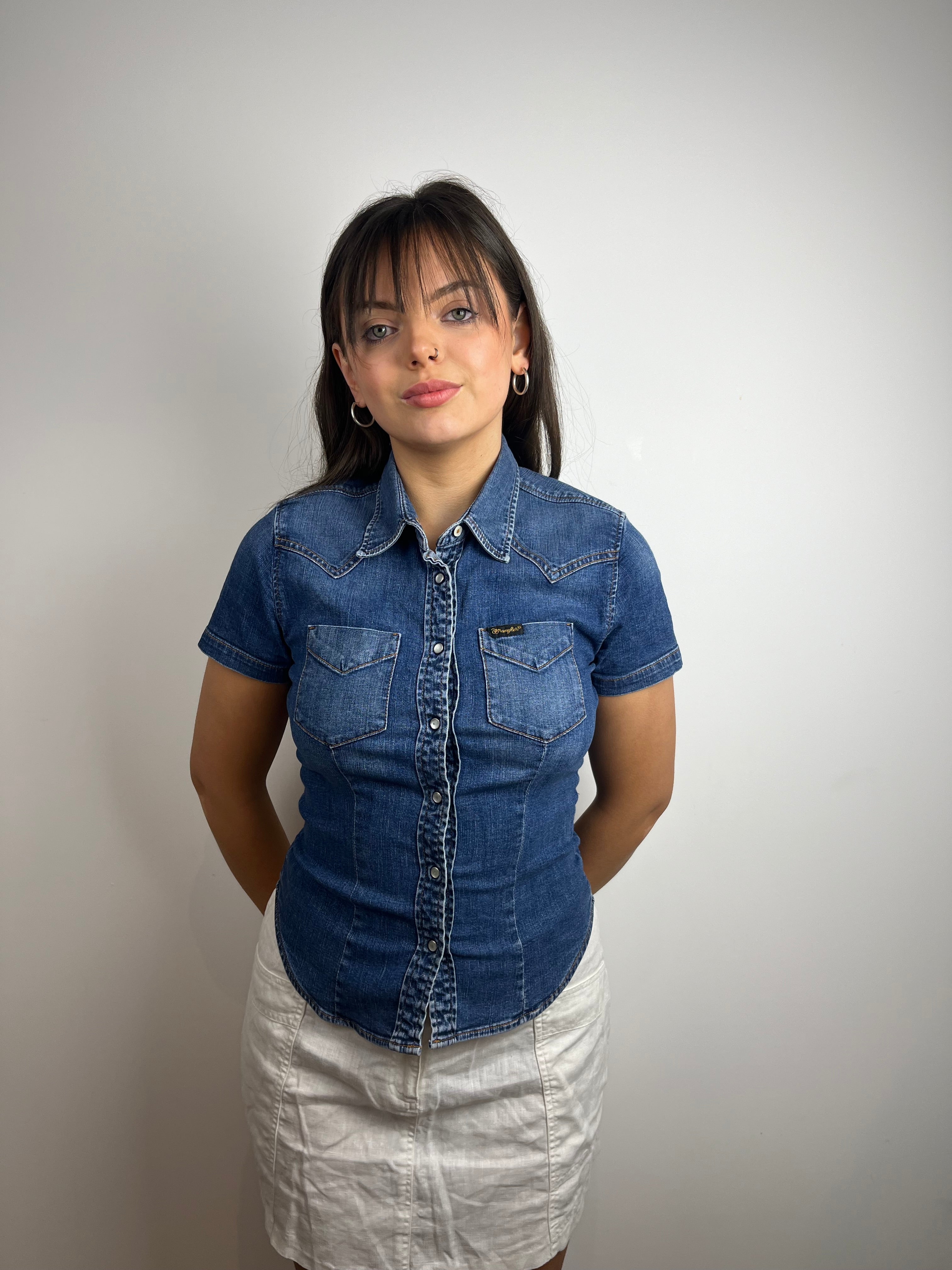 Vintage wrangler denim short sleeve shirt