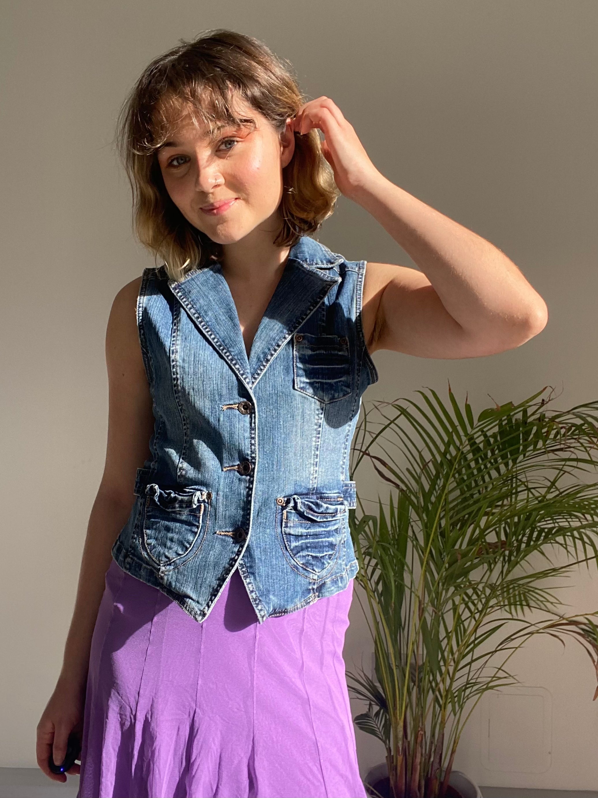 vintage blue denim waistcoat