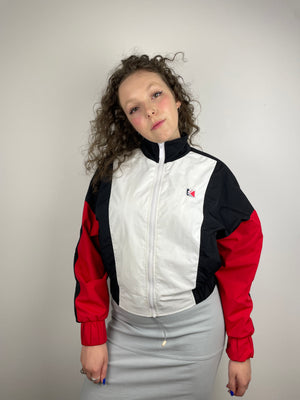 Vintage red and white ladies motor sports jacket