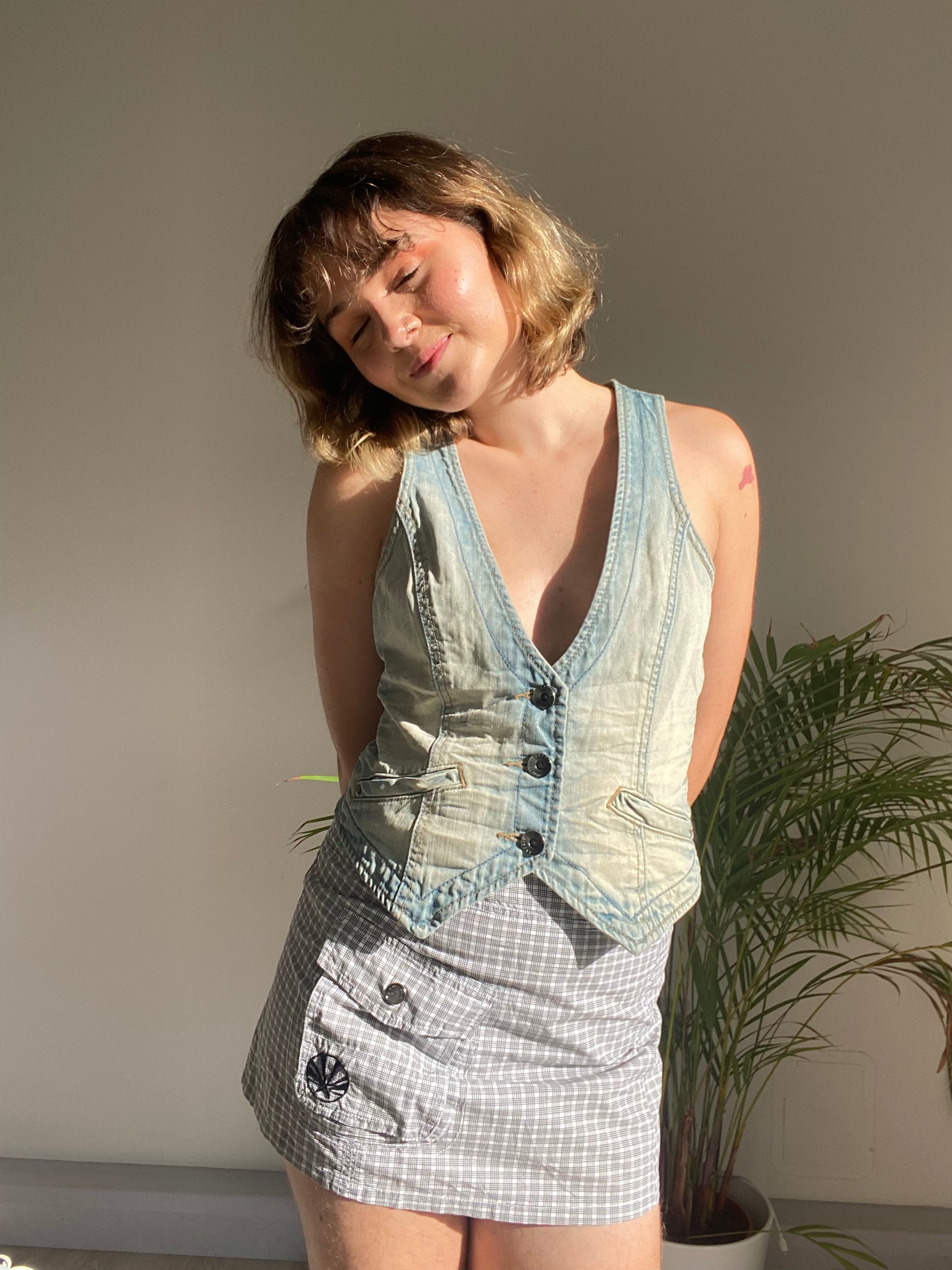 vintage lightwashed denim waistcoat