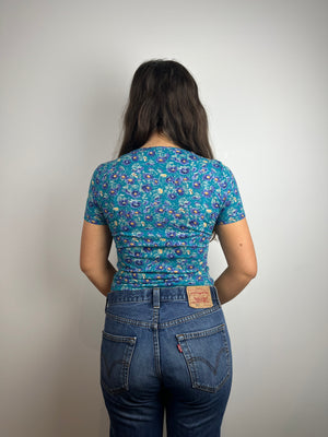 Vintage blue flower print y2k top