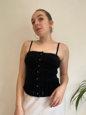 Vintage black velvet y2k button up corset style top