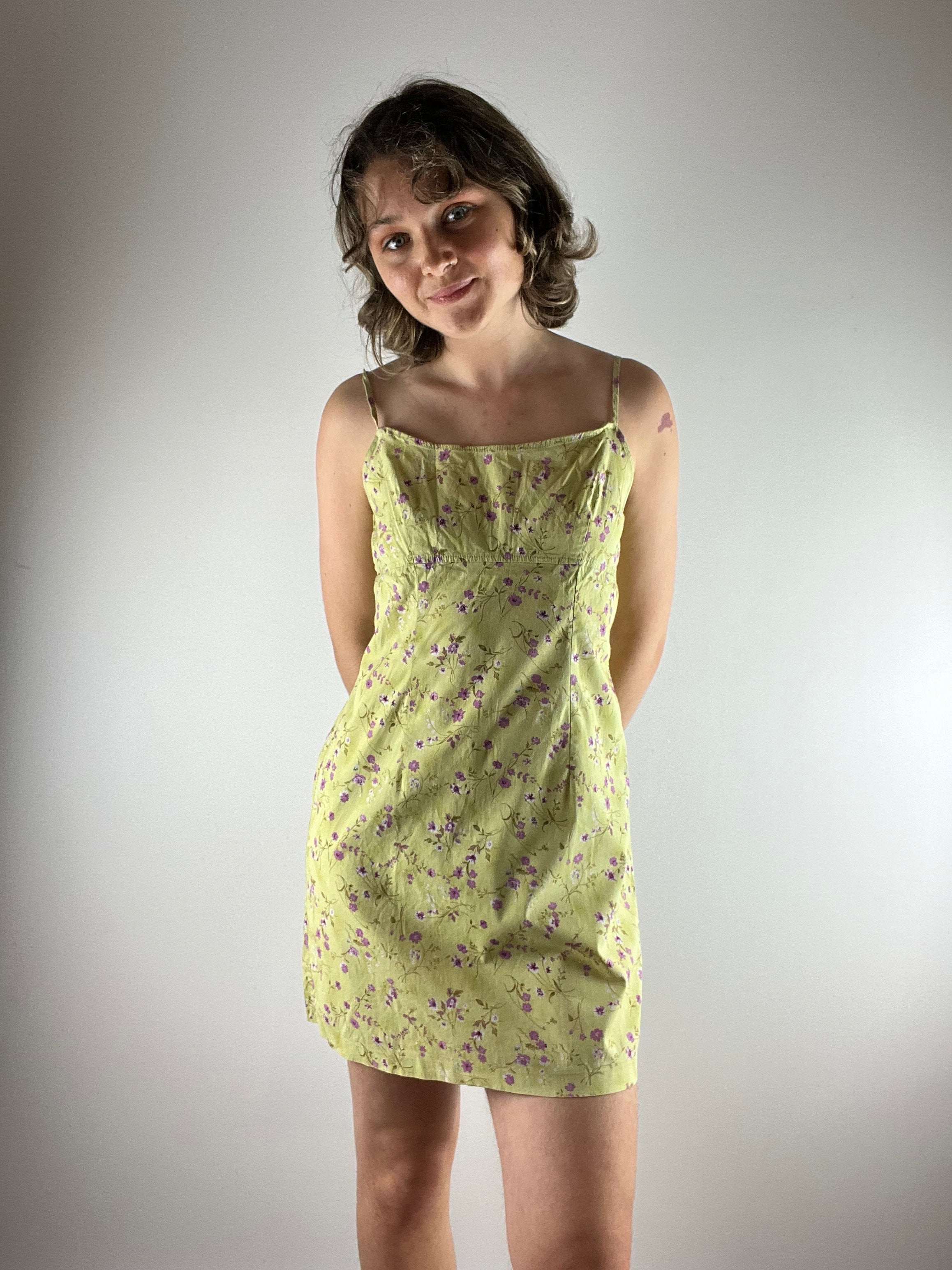 Vintage Yellow & Pink Floral Dress