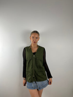 Vintage green zip up vest hunting utility