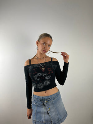 Black off the shoulder Y2K top