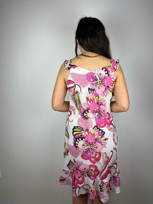 Vintage pink floral y2k retro print dress
