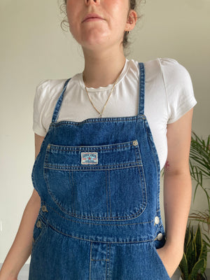 vintage blue denim tie back london london dungarees
