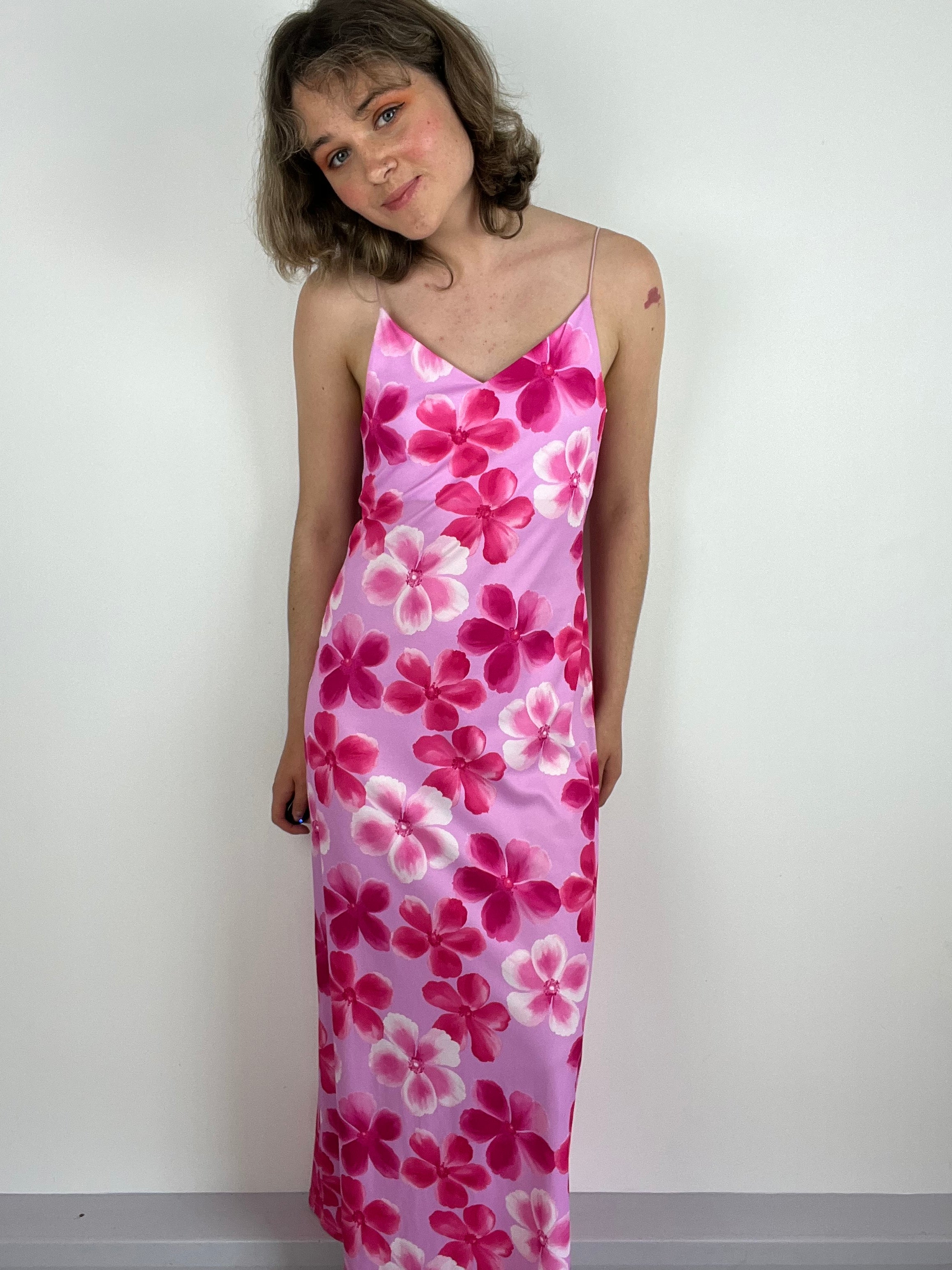 Vintage maxi floral dress pink