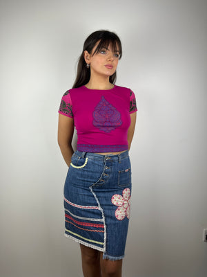 Vintage blue denim Y2K embroidered skirt