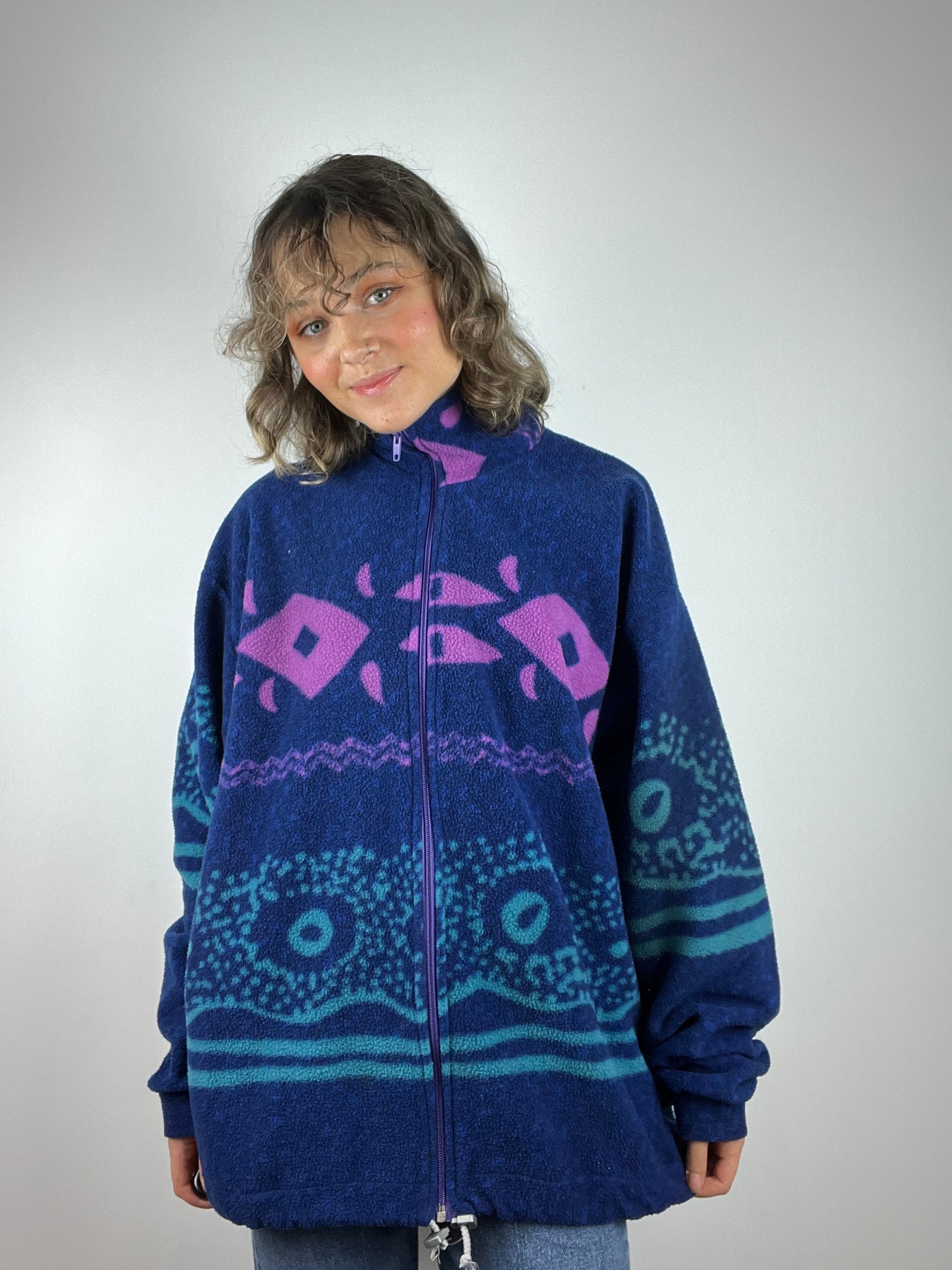 Vintage full zip fleece patterned