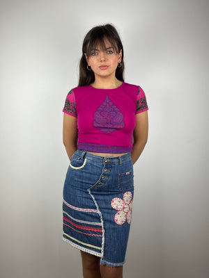 Vintage blue denim Y2K embroidered skirt
