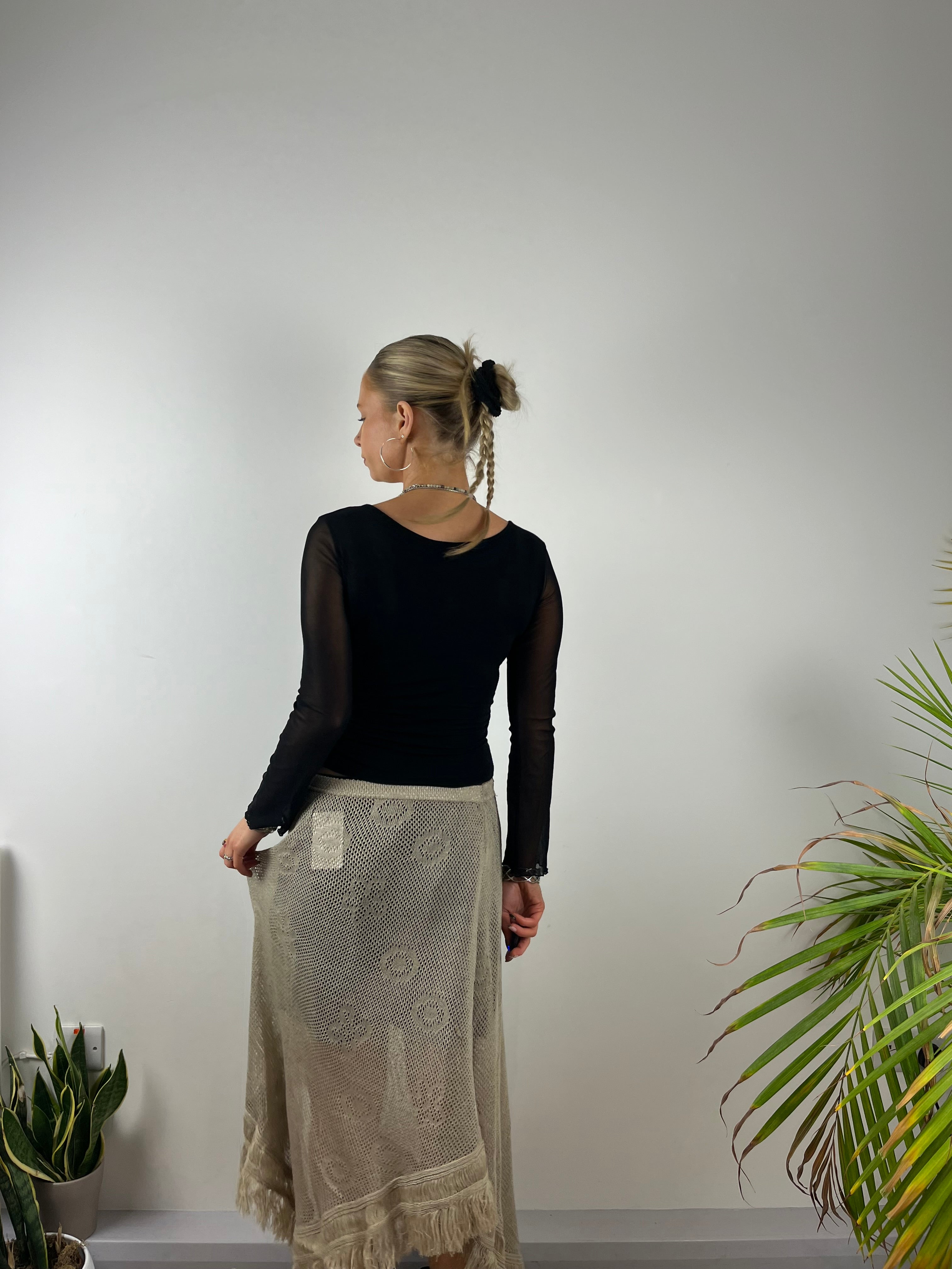 Vintage Cream Crochet Skirt (M)