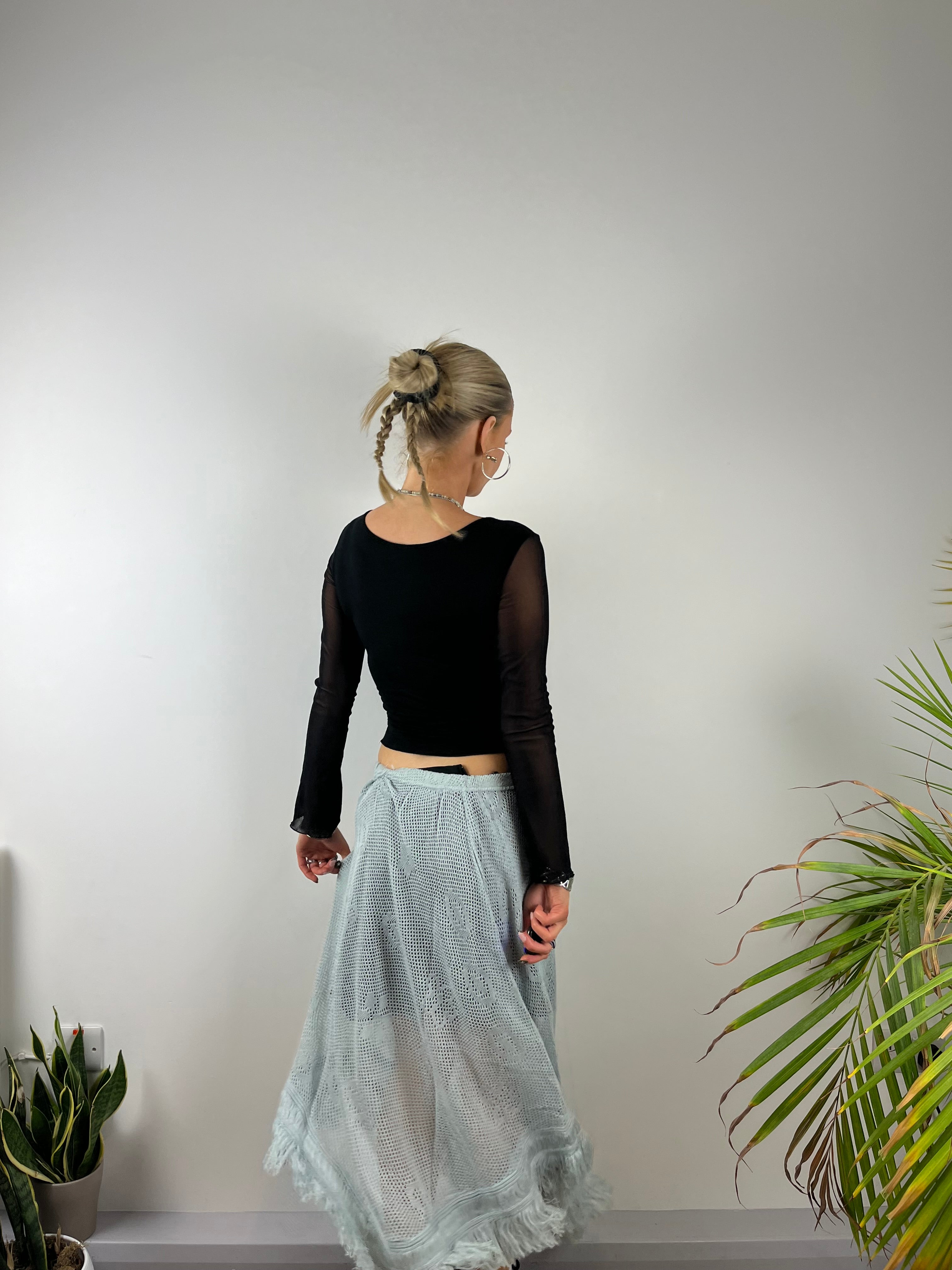 Vintage Baby Blue Crochet Skirt (M)