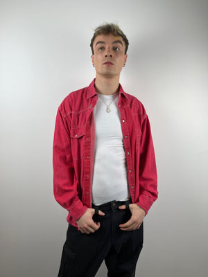 Vintage red button up denim shirt