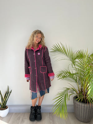 Purple pink lining y2k shearling coat Afghan