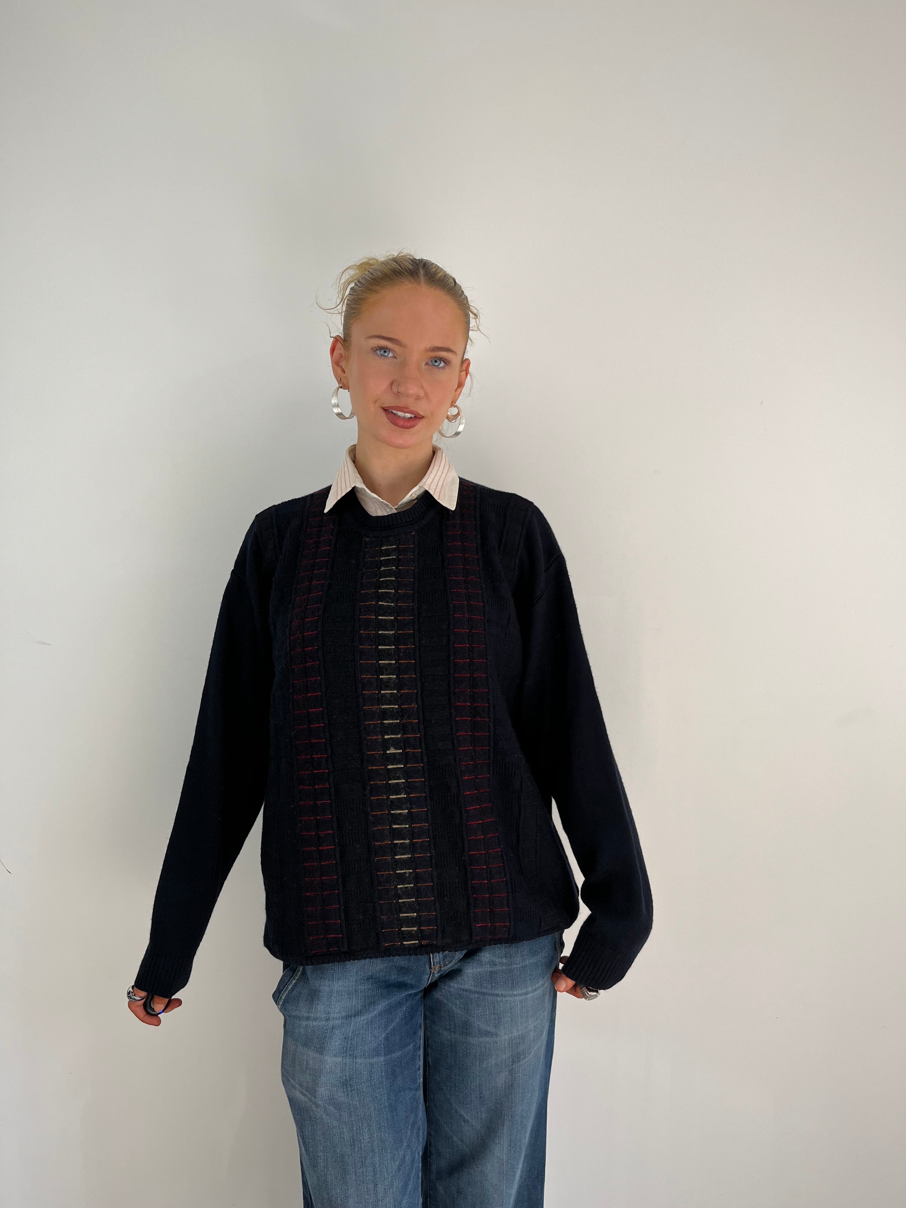 Vintage Navy Patterned Knit (M)