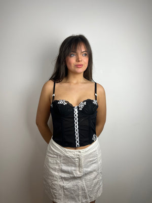 Vintage y2k black and white corset style top