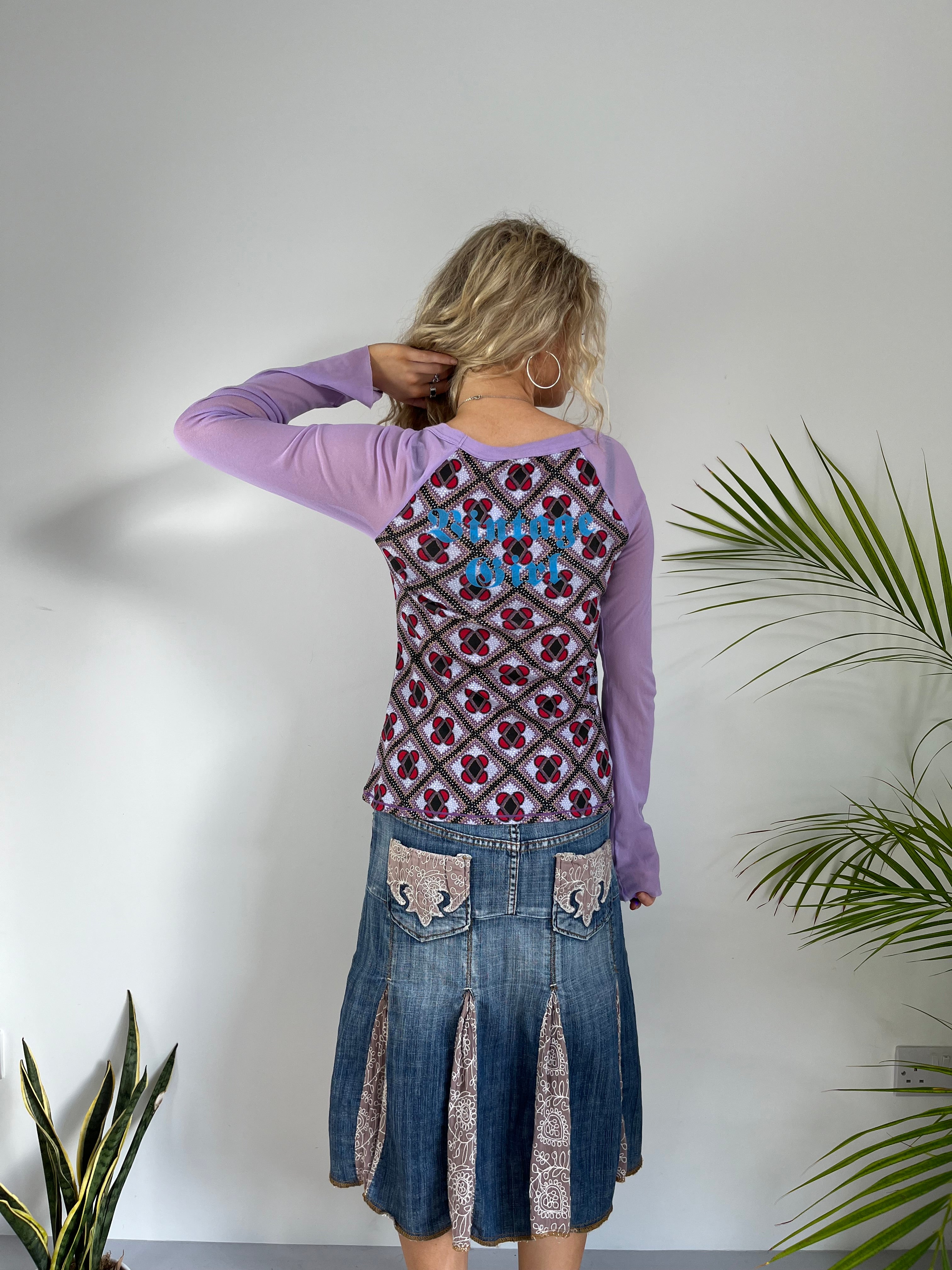 Vintage Y2K Graphic Mesh Top (S)