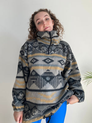 vintage grey aztec print halfzip fleece