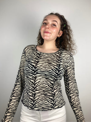 vintage zebra y2k mesh longsleeve mesh top