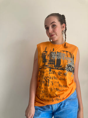 vintage orange grafitti style vest
