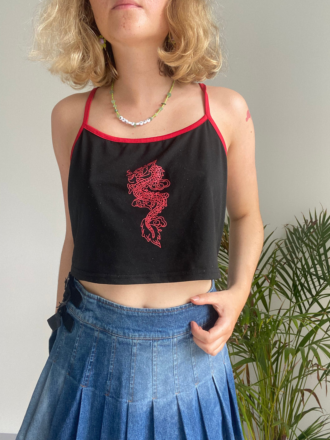vintage black and red dragon crop top