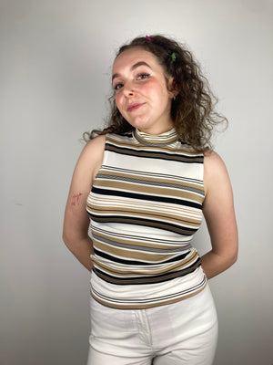 vintage cream brown striped y2k sleeveless top