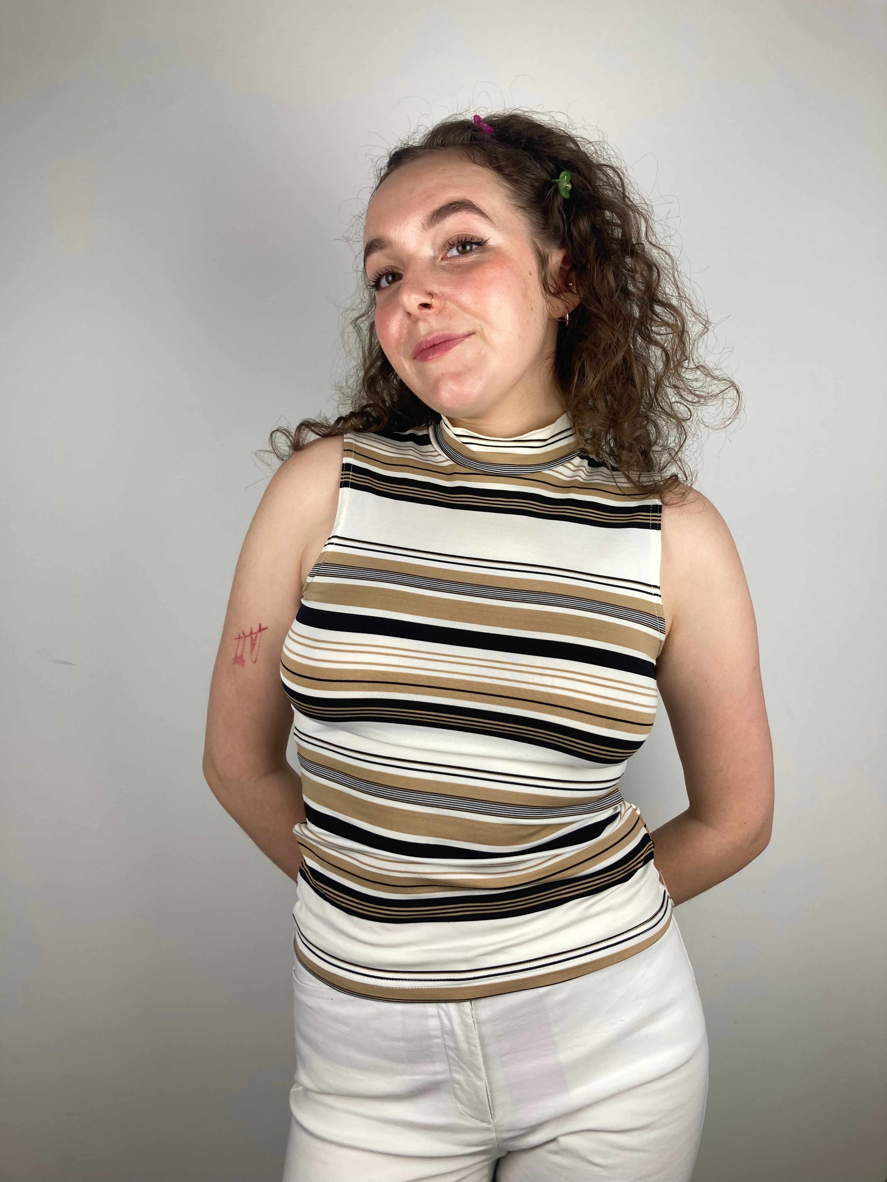 vintage cream brown striped y2k sleeveless top