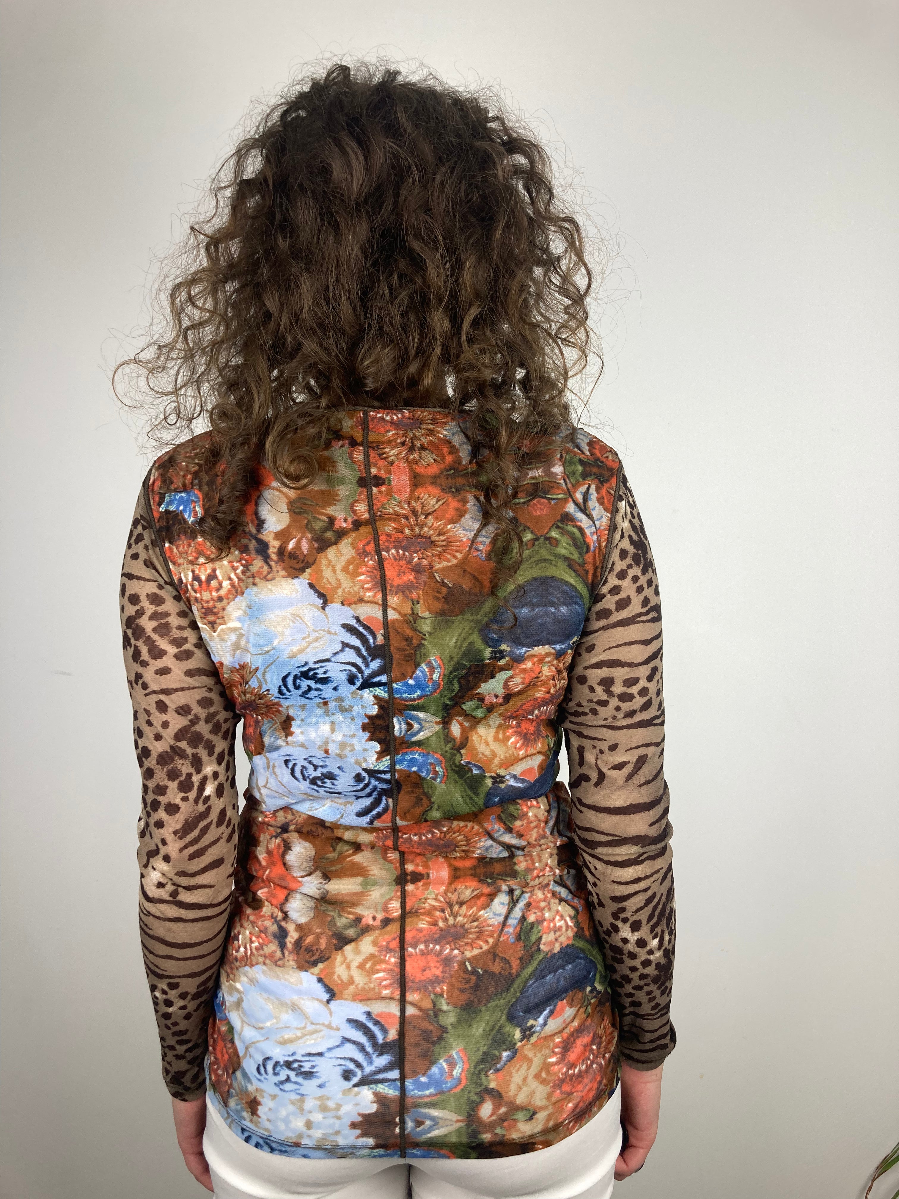 vintage animal print mesh y2k longsleeve top