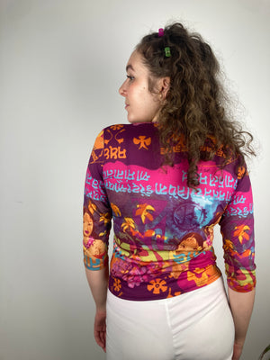 womens pink mesh longsleeve y2k top