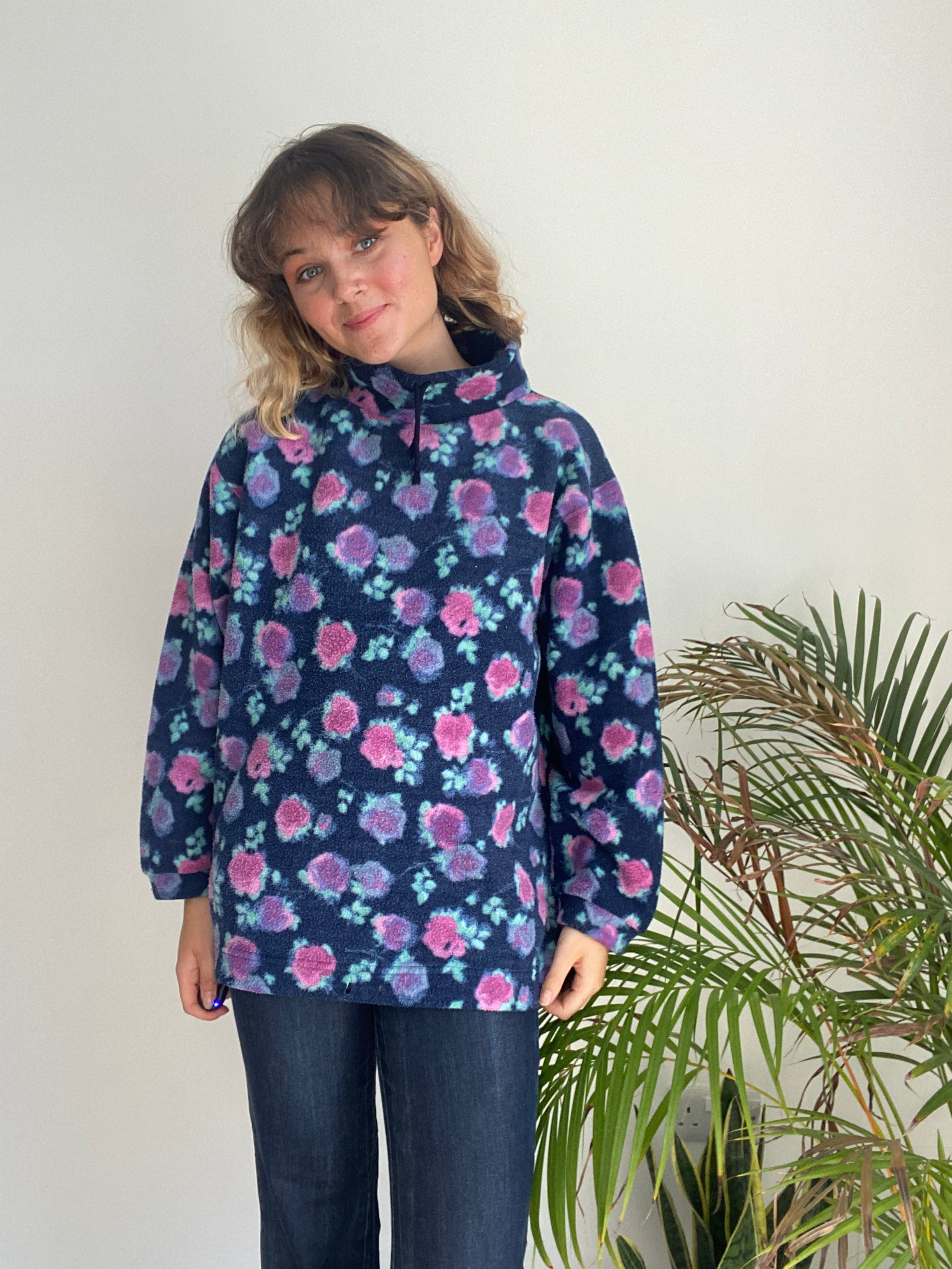 vintage high neck floral fleece
