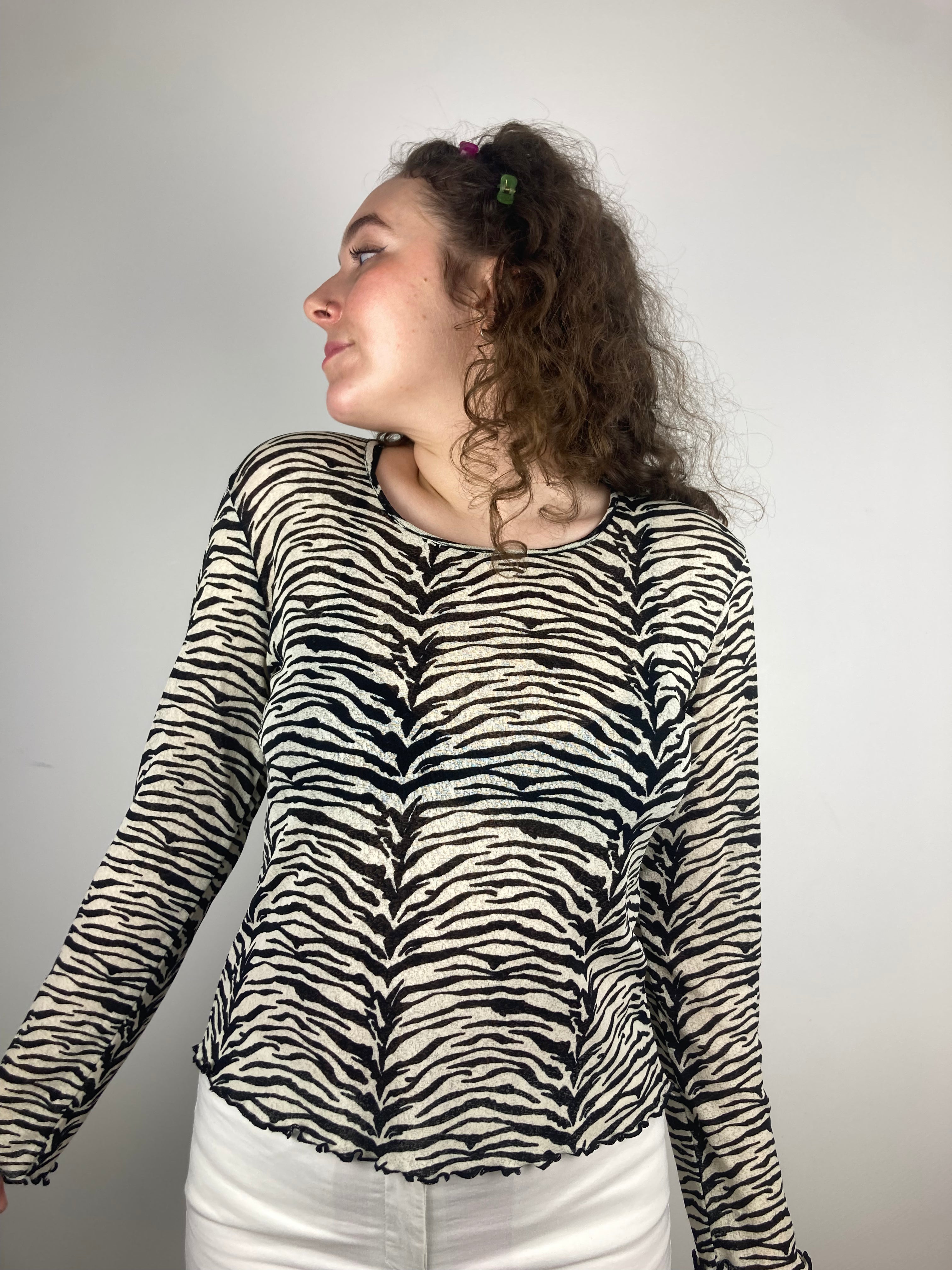 vintage zebra y2k mesh longsleeve mesh top