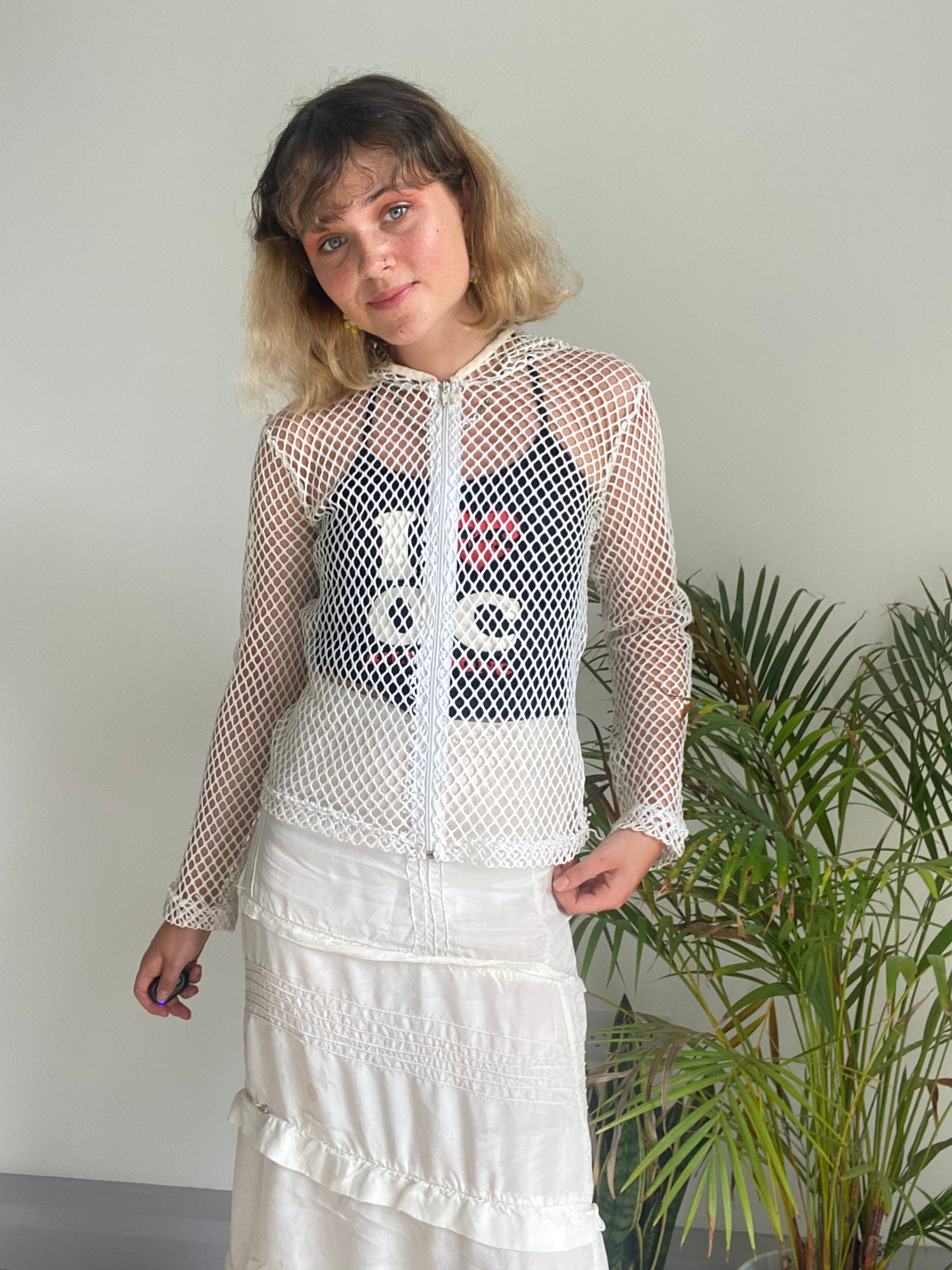 vintage white mesh cardigan