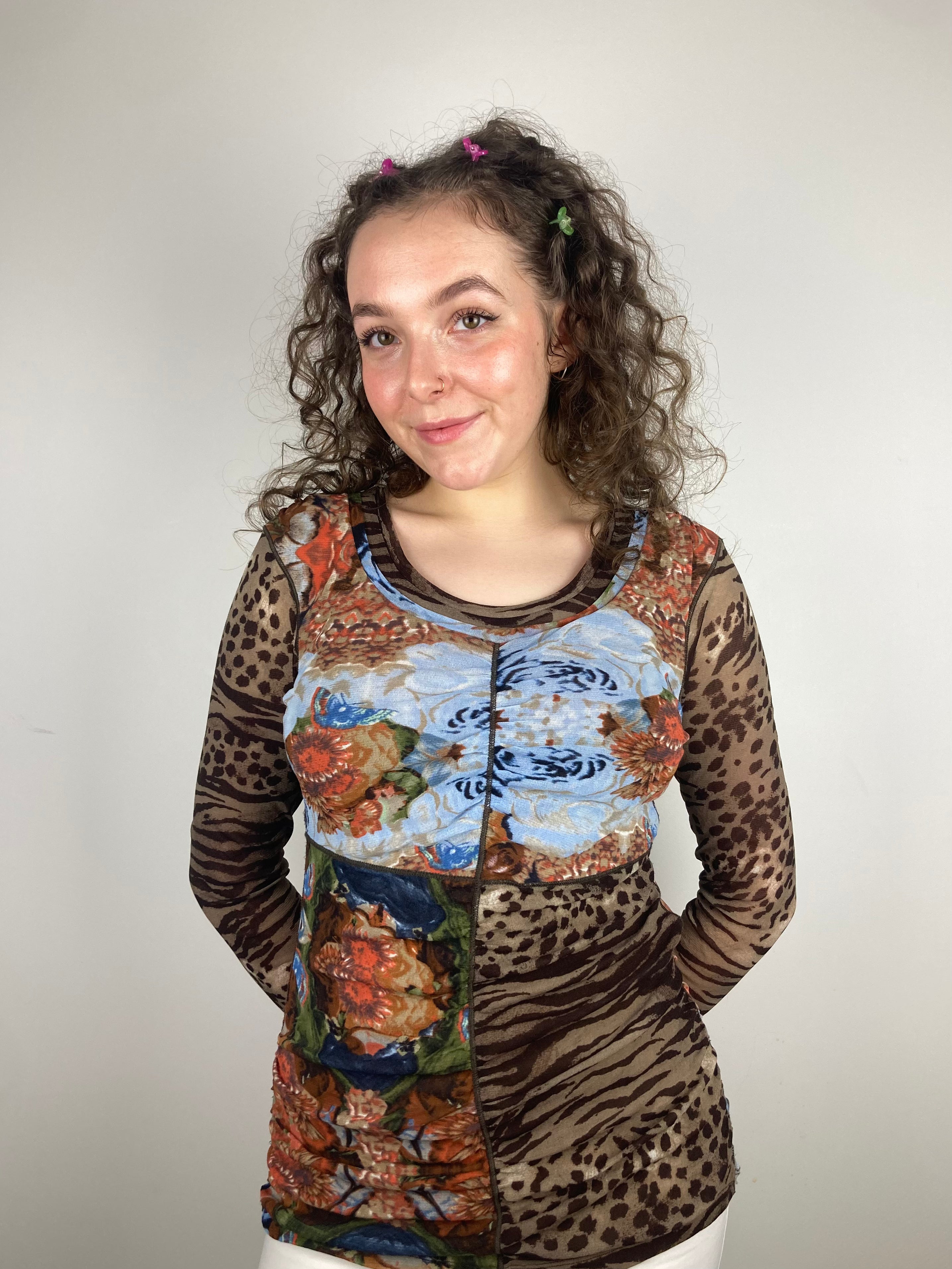 vintage animal print mesh y2k longsleeve top